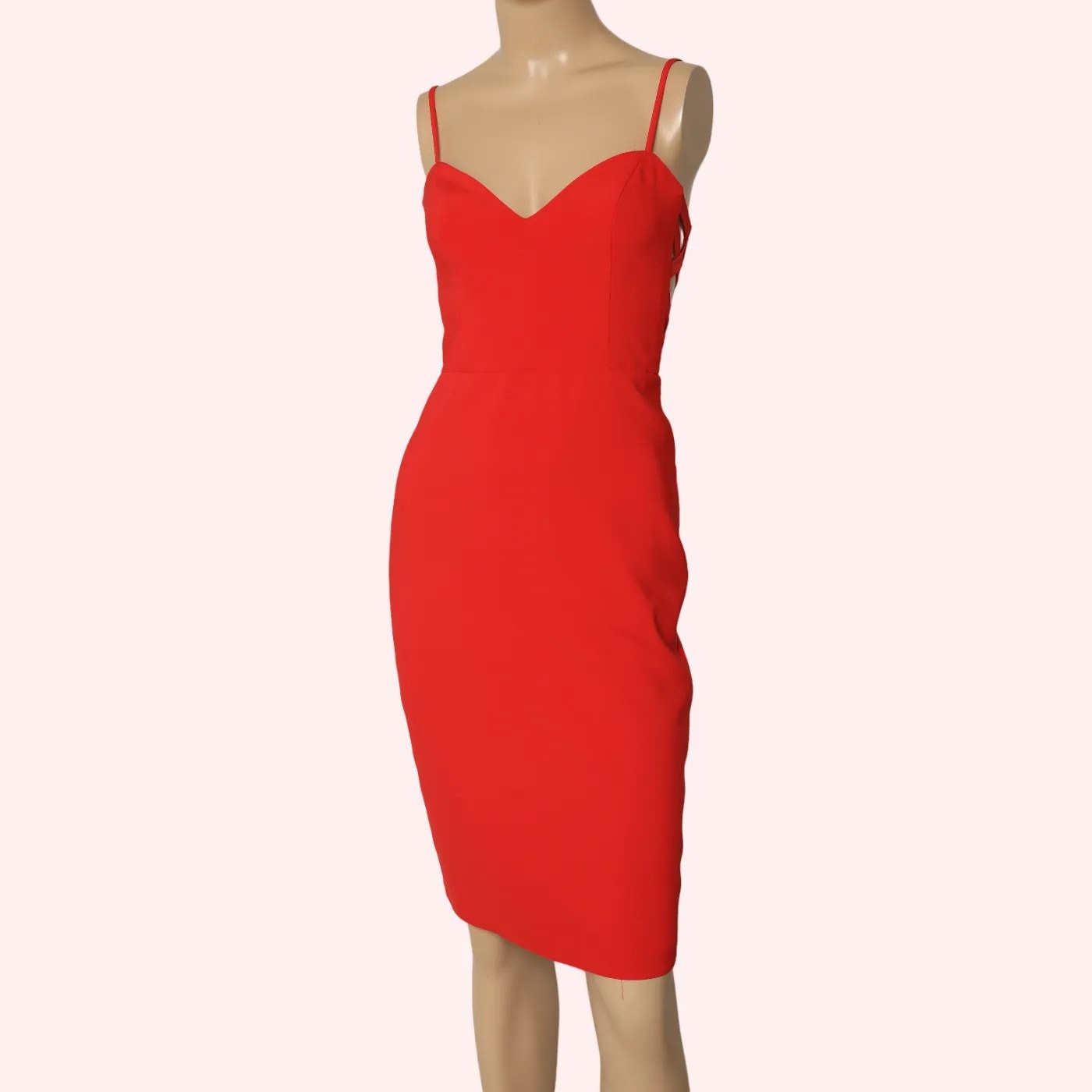 Theia Red Side Panel Strappy Sheath Knee Length Dress